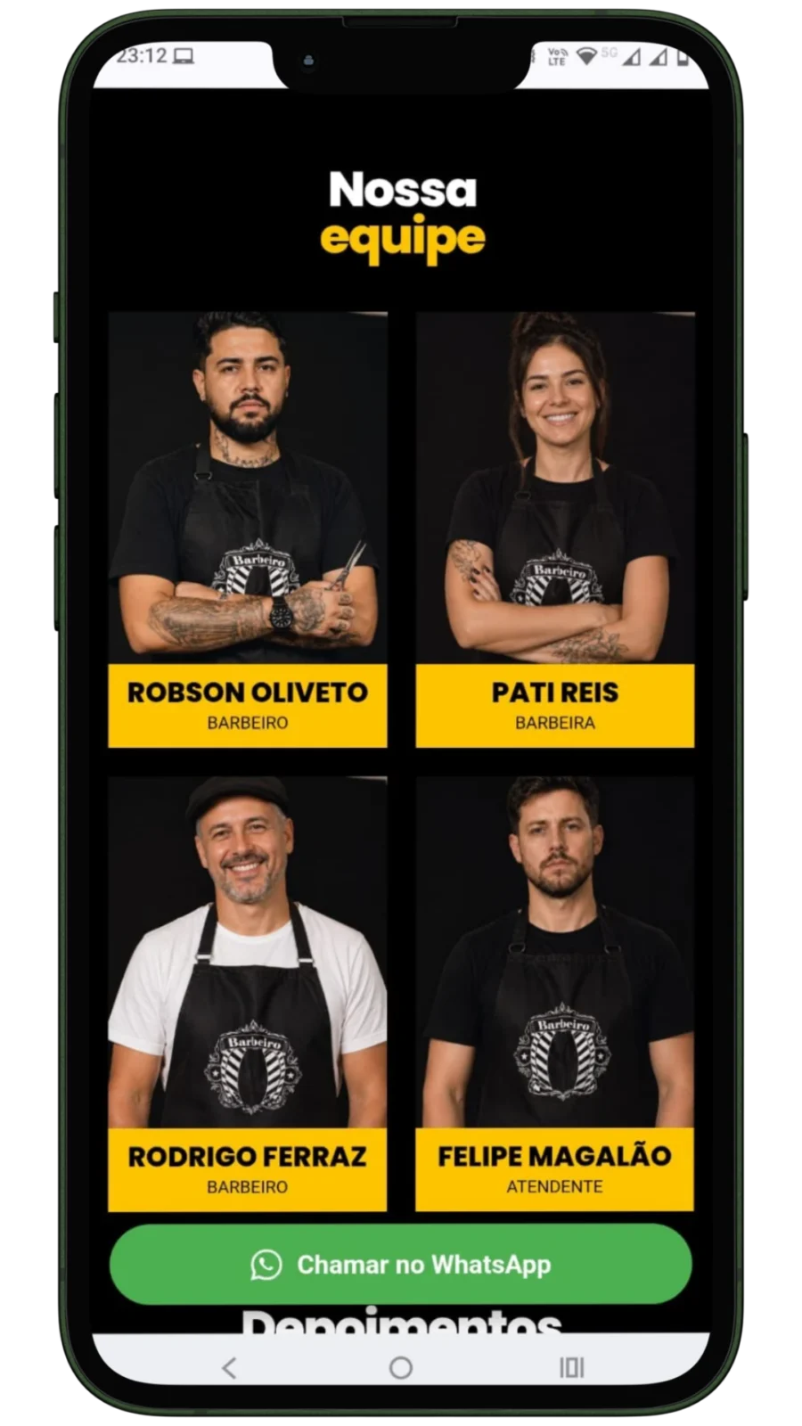 Galeria de colaboradores e botão fixo de WhatsApp